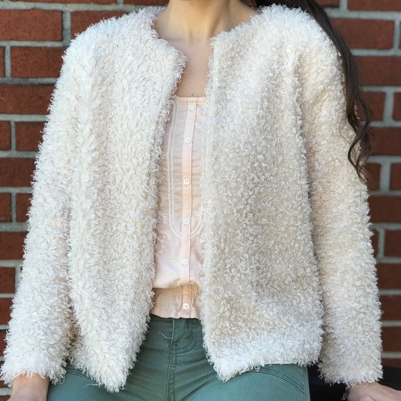H&M Sweaters - H&M White Fluffy + Fuzzy Cardigan Jacket